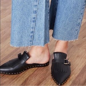 Anine Bing Black Mules with Fringe Detail